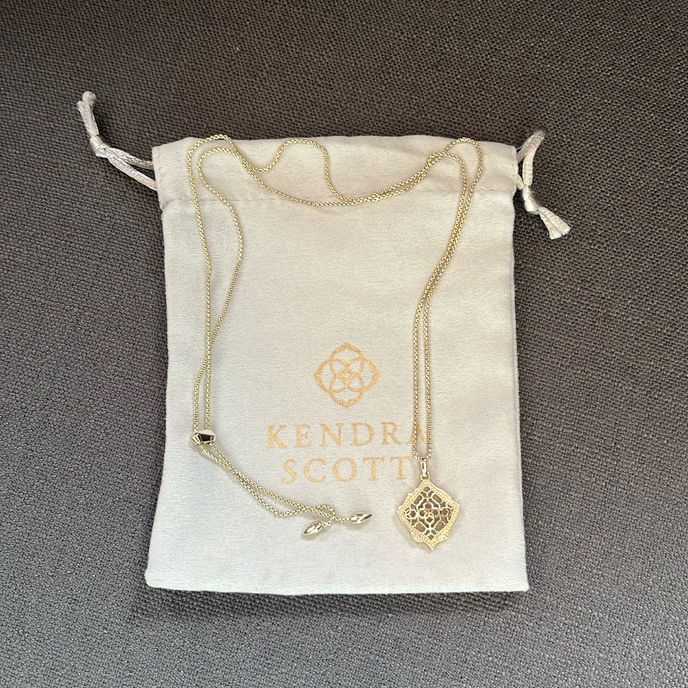 New Kendra Scott Kacey Gold Filigree Long Adjustable Length Necklace